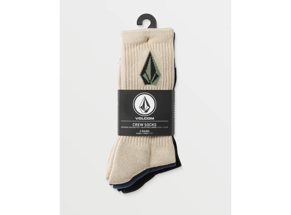 VOLCOM FULL STONE SOCKS WHITE 3 PACK PALE KHAKI