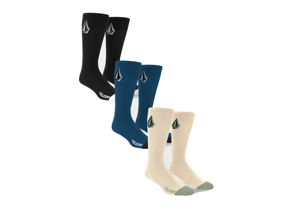 VOLCOM FULL STONE SOCKS WHITE 3 PACK PALE KHAKI