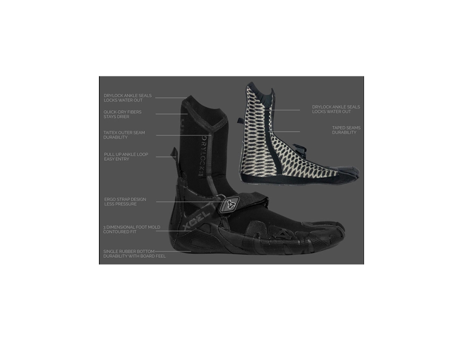 XCEL DRYLOCK 5MM SPLIT TOE BOOTS BLACK GREY